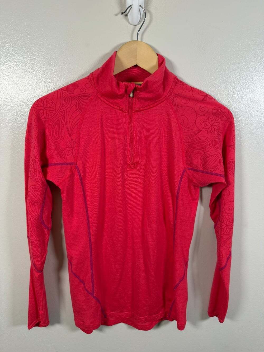 Smartwool Quarter Zip Womens Size Small Pink Merino Wool Base Layer Hiking